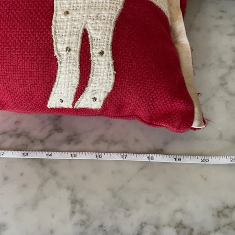 PIER 1 Reindeer Antler Wreath Applique Fringe Lumbar Pillow Red Rectangle